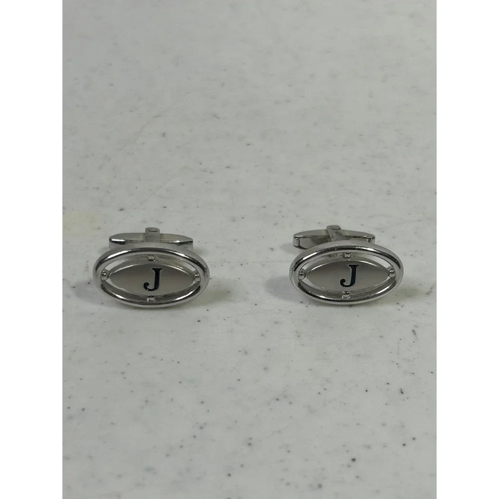 Foster Silver Tone Initial J Oval Cufflinks Vintage‎ Mens Formal Accessories